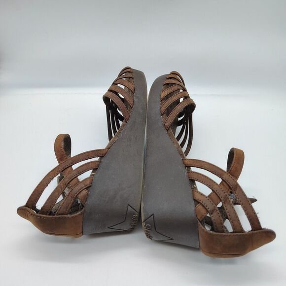 Skechers Womens Brown Strappy Peep Toe Sandals Leather Wedge Boho Y2K Style 8.5 - Picture 5 of 8